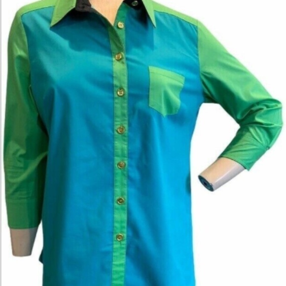 Soft Surroundings Hayley Turquoise Colorblock Button Front Shirt Blouse 199K - Picture 1 of 7